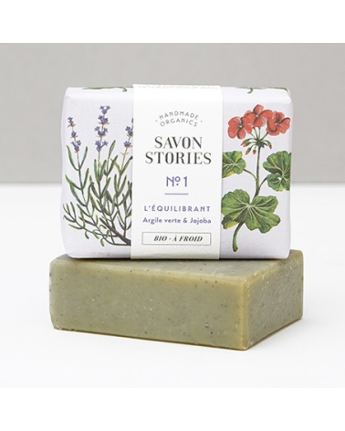 SAVON EQUILIBRANT n°1 (à l'argile verte) à la lavande, patchouli et géranium rosat: Savon Stories